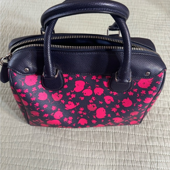 EUC-COACH Floral Mini Bennet Satchel Coated Cavas F55466 Handbag Pink Navy - Picture 3 of 16